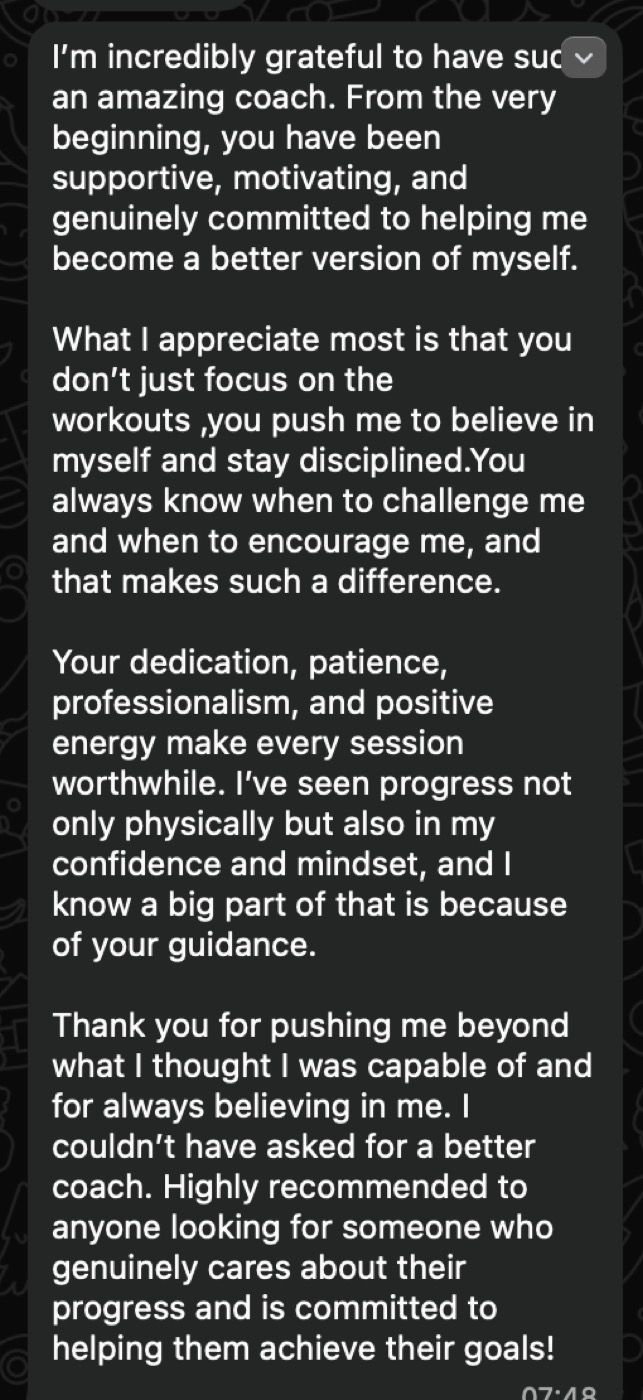 Client testimonial message